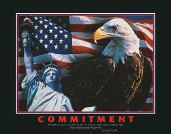 Statue, Eagle, and Flag Poster